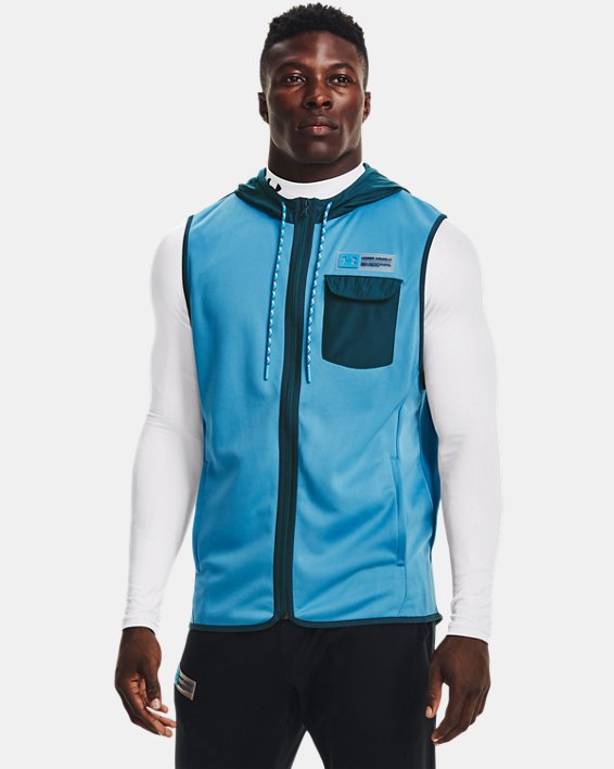 Men's Armour Fleece® Storm Hooded Vest, Blue, pdpMainDesktop image number 0